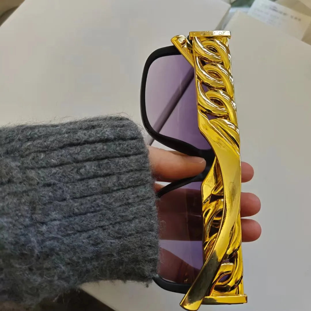 Hip Hop Punk Sunglasses - Gold Chain Necklace Eyewear with UV400