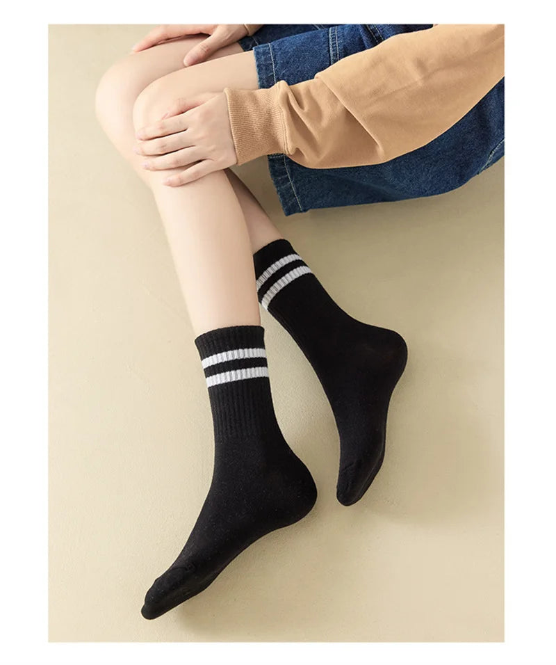 3 Striped Cotton Socks - Unisex Streetwear Casual Knitted Socks