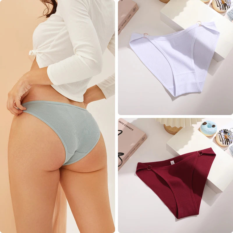 2PCS Women's Cotton Panties Low Waist Breathable Underpants Seamless Underwear Briefs Lingerie