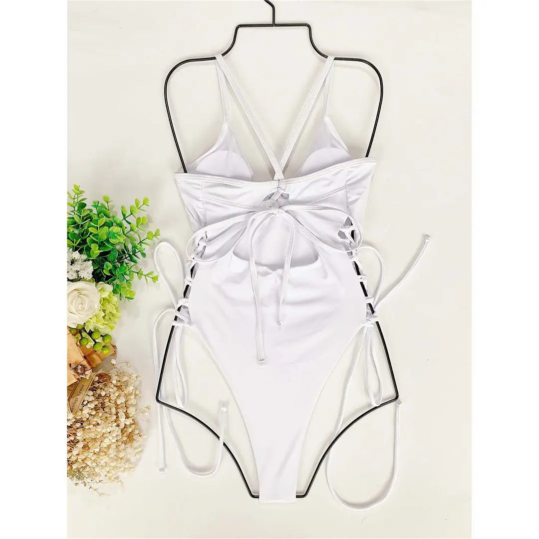 Women's Lace Up Underwired One Piece Swimwear Backless Swimsuit