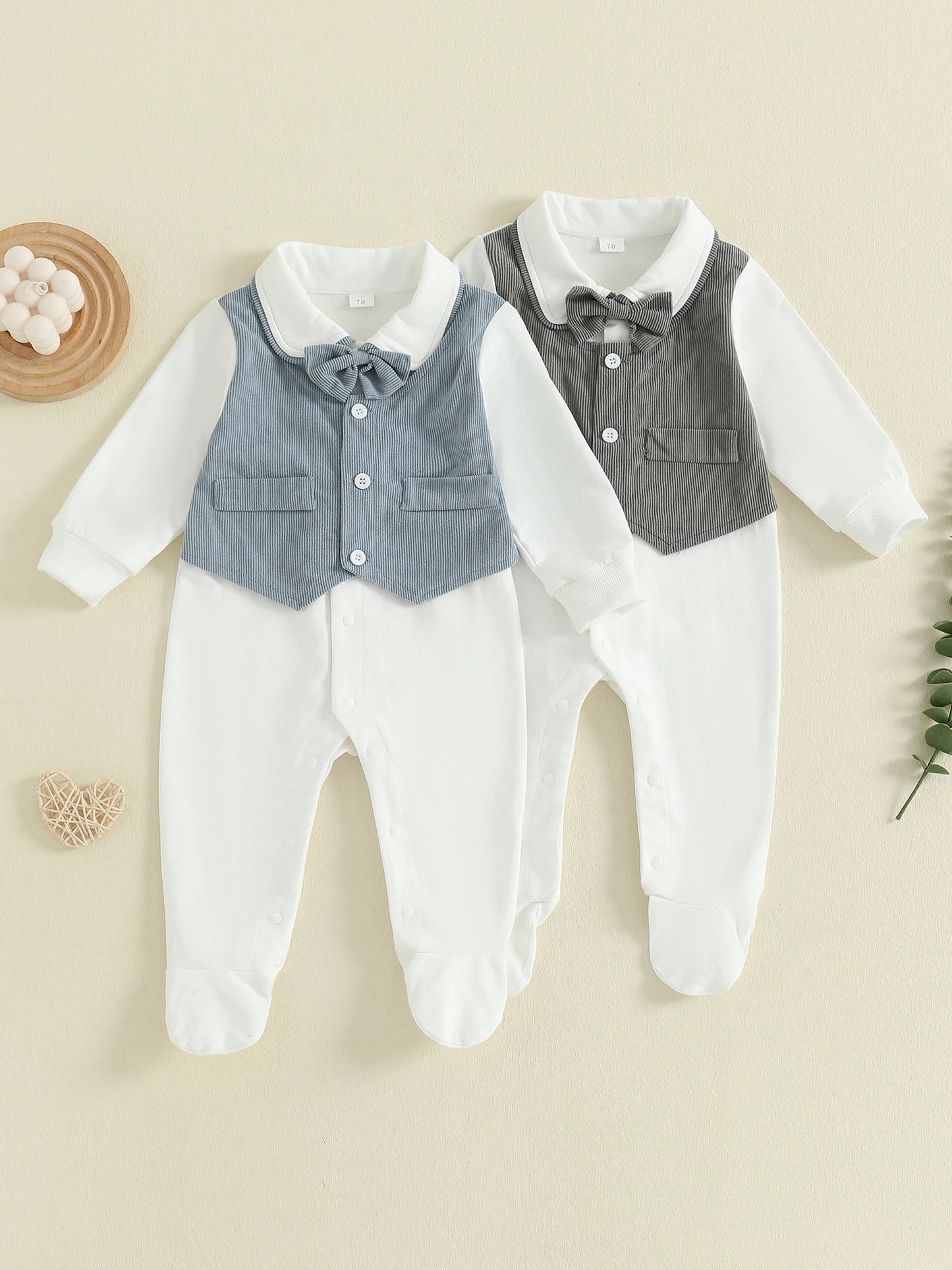 Gentleman Newborn Baby Romper - Footed Jumpsuit with Lapel