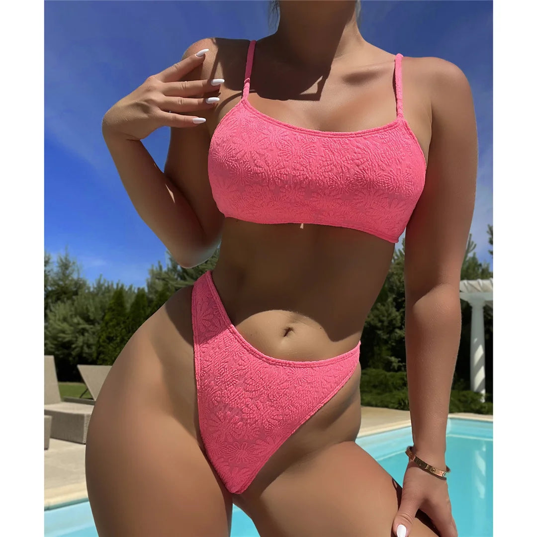 Women's High Leg Cut Bikini Swimsuit Swimwear Two-pieces Bikini Set