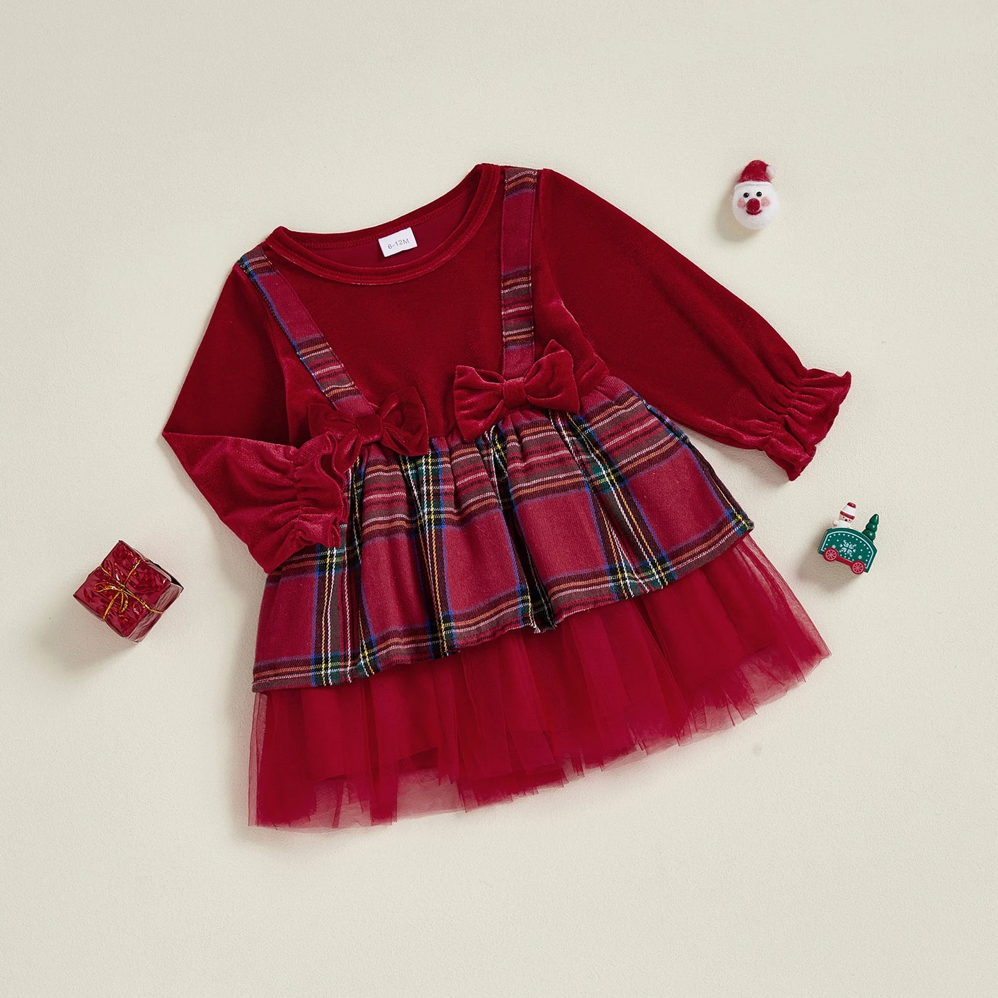 Baby Girls Christmas Plaid Velvet Party Dress (0-4Y)