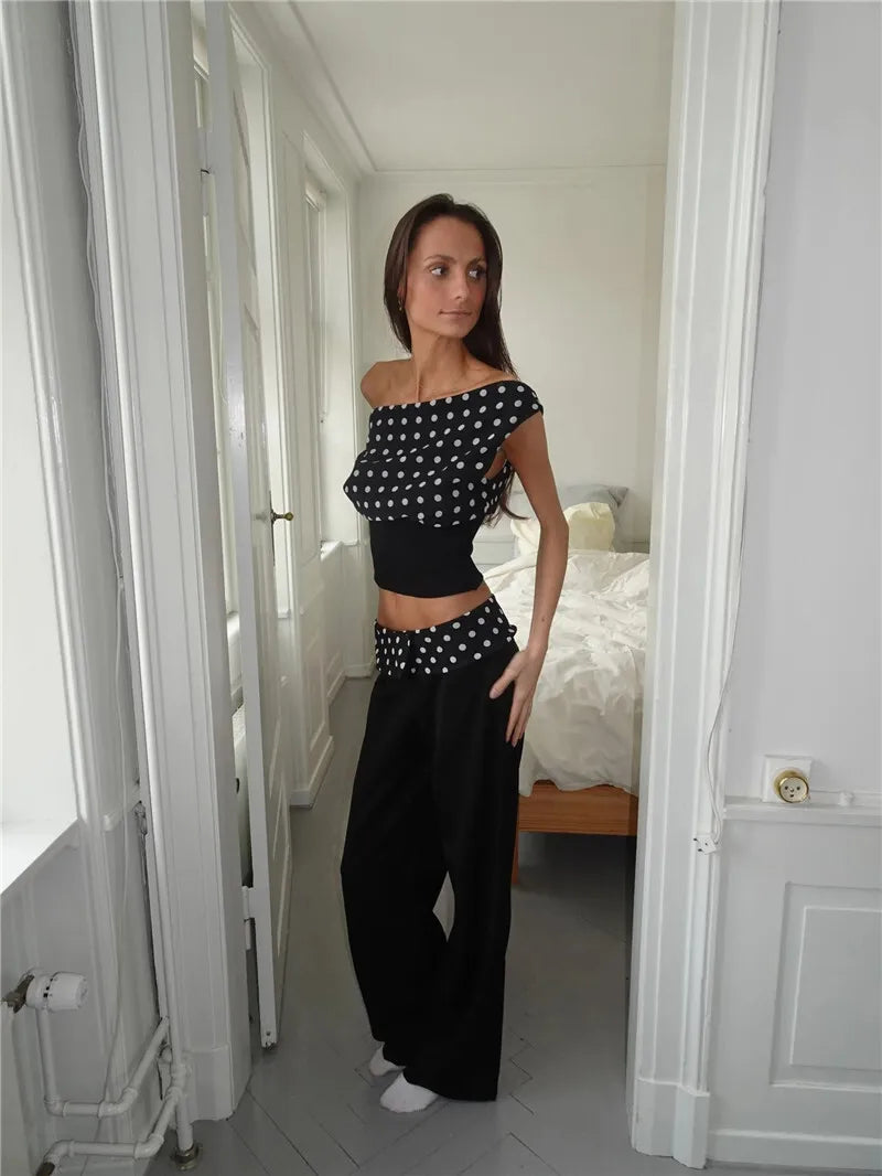 Women's Backless Polka Dot Crop Top Summer New Oblique Shoulder Sleeveless Tank Top