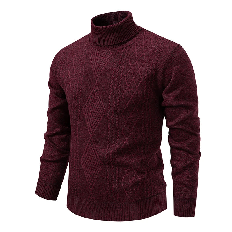 Men's Winter Fleece Warm Turtleneck Sweater - Geometric Knit Pullover