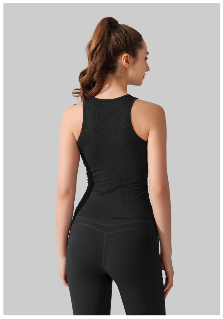 Women's Sleeveless Yoga Top with Built-in Chest Pads - Quick Dry Athletic Vest