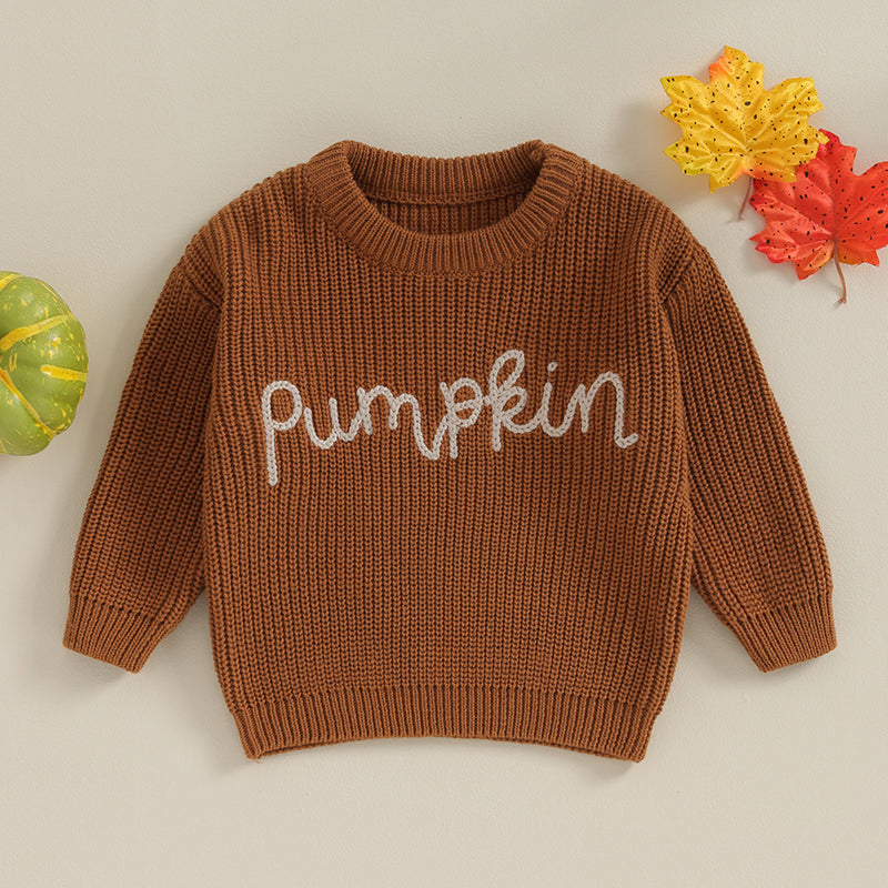0-3Y Toddler Baby Girls Boys Autumn Winter Knit Sweater 3 Colors Long Sleeve Pumpkin Letter Embroidery Knitwear