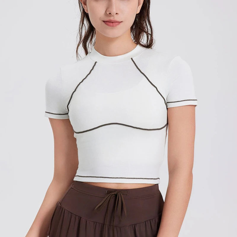 Women's Summer Short Sleeve Yoga Breathable Quick Dry Running Crop Top Slim Fit Gym Vest Sportswear Top