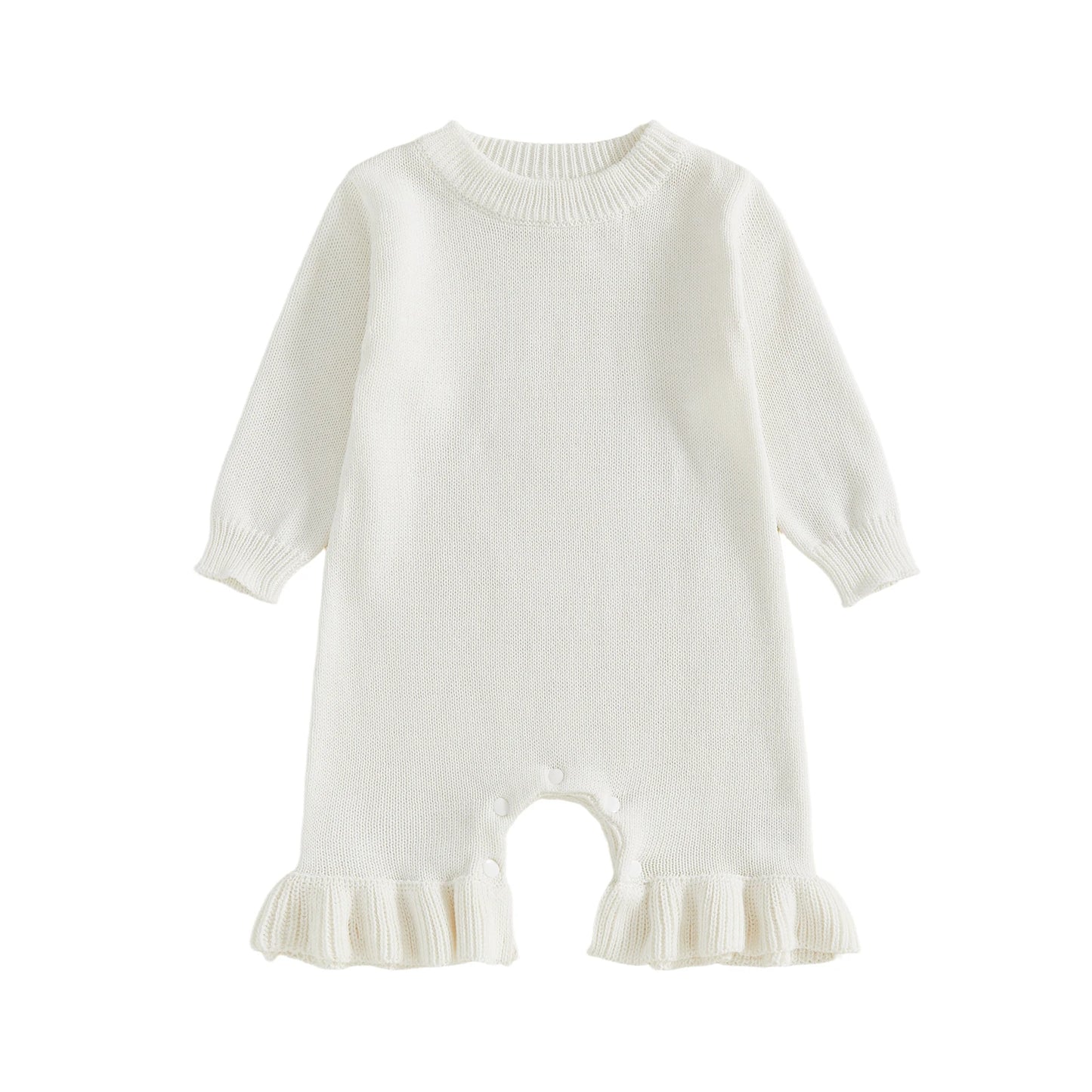Baby Girl's Knit Romper - Long Sleeve Crew Neck Solid Jumpsuit Sweater