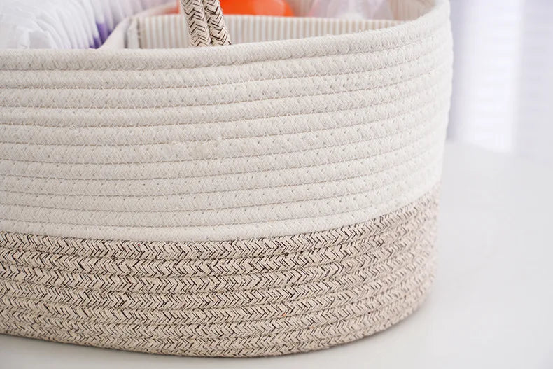 Baby Diaper Organizer Caddy - Cotton & Linen Weave Storage Bag