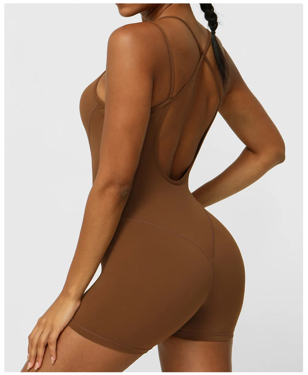 Women's One Piece Fitness Yoga Set - Gym Jumpsuit Breathable Quick Dry Running Sportswear Shorts