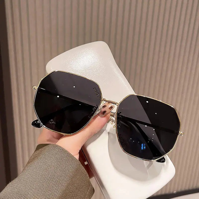 Unisex Transparent Blue Sunglasses - Large Frame Polygonal Metal Eyewear