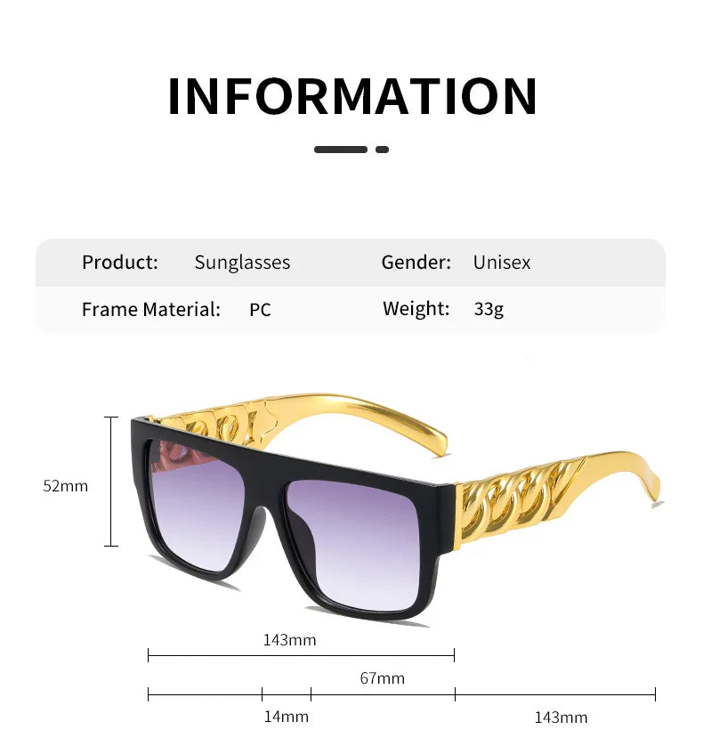 Hip Hop Punk Sunglasses - Gold Chain Necklace Eyewear with UV400