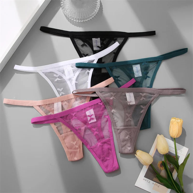 3-Piece Lace Thong Set - Low Waist Bikini Style Underwear for Women
