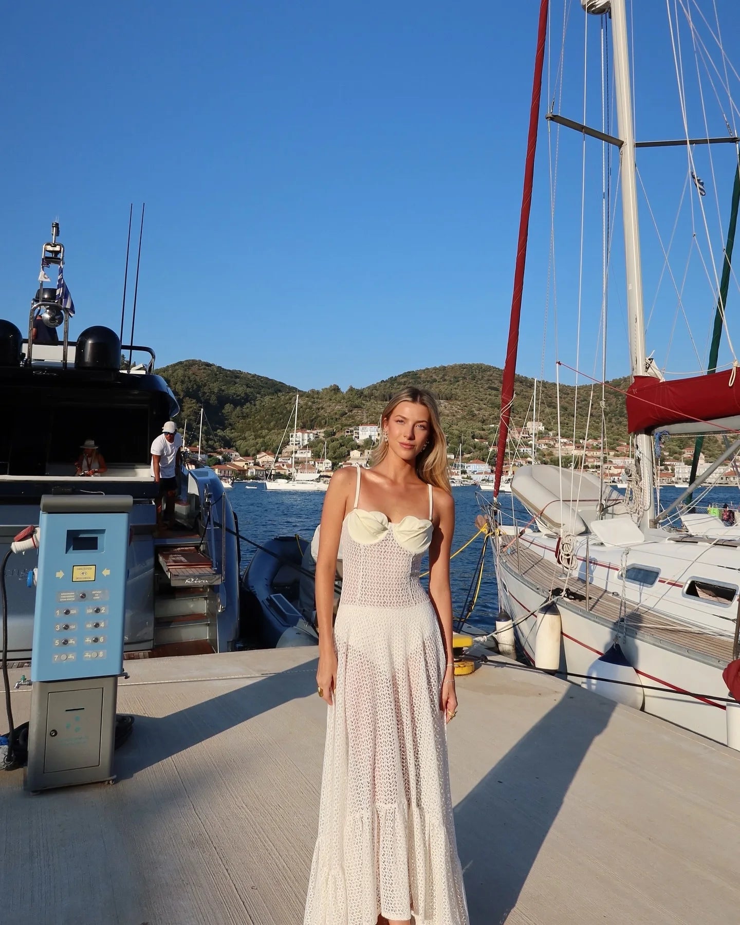 White Crochet Knit Midi Dress - Sleeveless Patchwork Draped Summer Cover Up