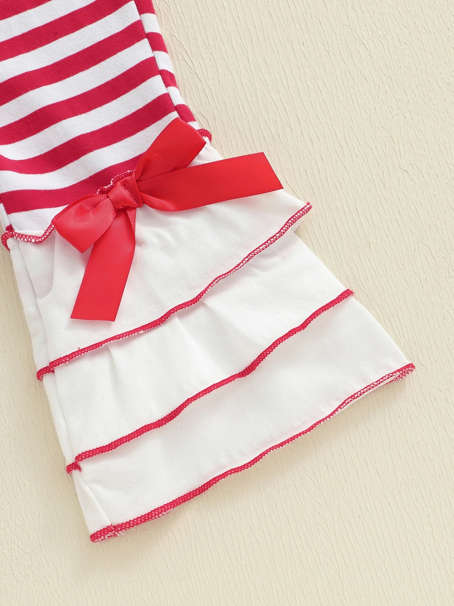 Baby Girls Christmas Outfit Set - Candy Cane Embroidery Long Sleeve Top, Flared Pants & Headband (0-3Y)