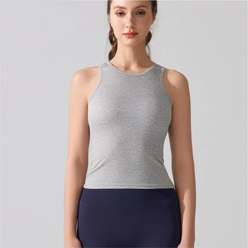 Women's Sleeveless Yoga Top with Built-in Chest Pads - Quick Dry Athletic Vest