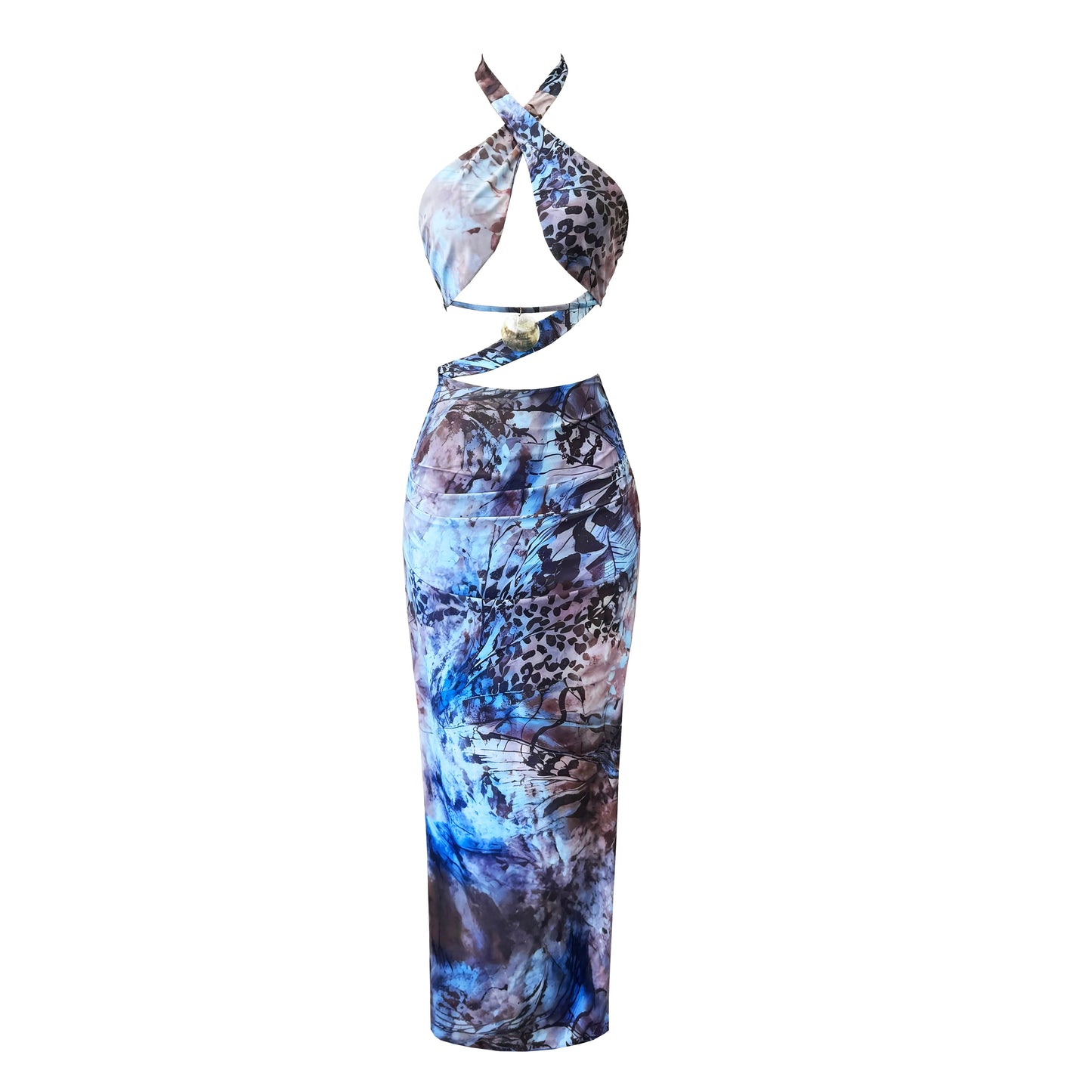 Women's Cut out Bodycon Halter Sleeveless Halter Lace Up Patchwork Long Beach Style Summer Dress