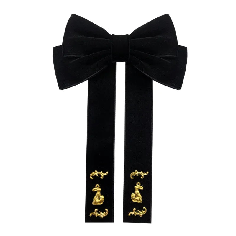 Velvet Bow Cravat Brooch - Elegant Neck Tie Pin for Women