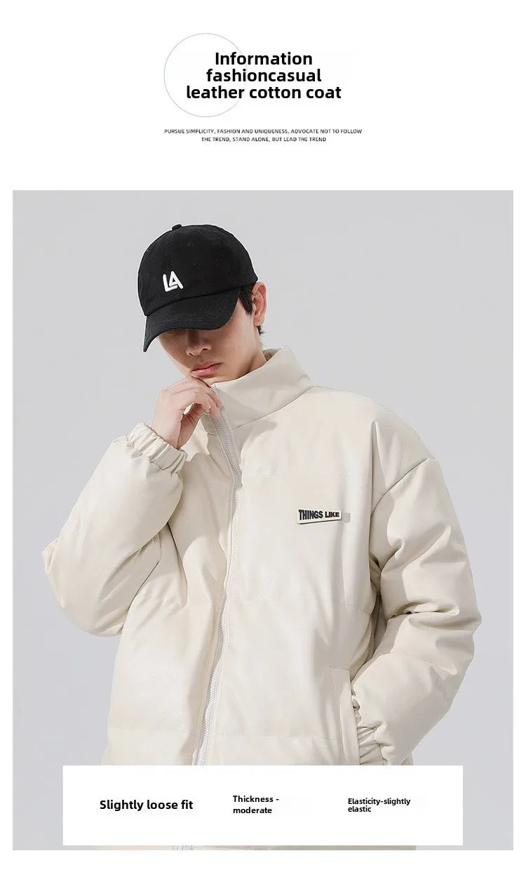 Men's PU leather Stand-up collar thickened cotton-padded Jacket