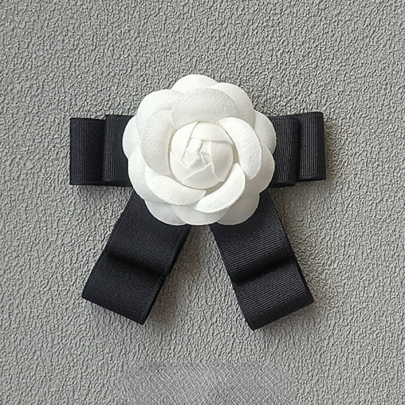 Fabric Camellia Flower Brooch - Ribbon Bow Tie Wedding Party Accessory