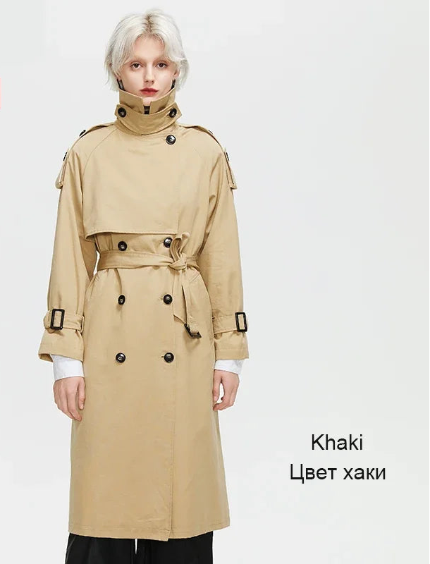Women's Trench Coat Plus Size Double-Breasted Belted Windbreaker