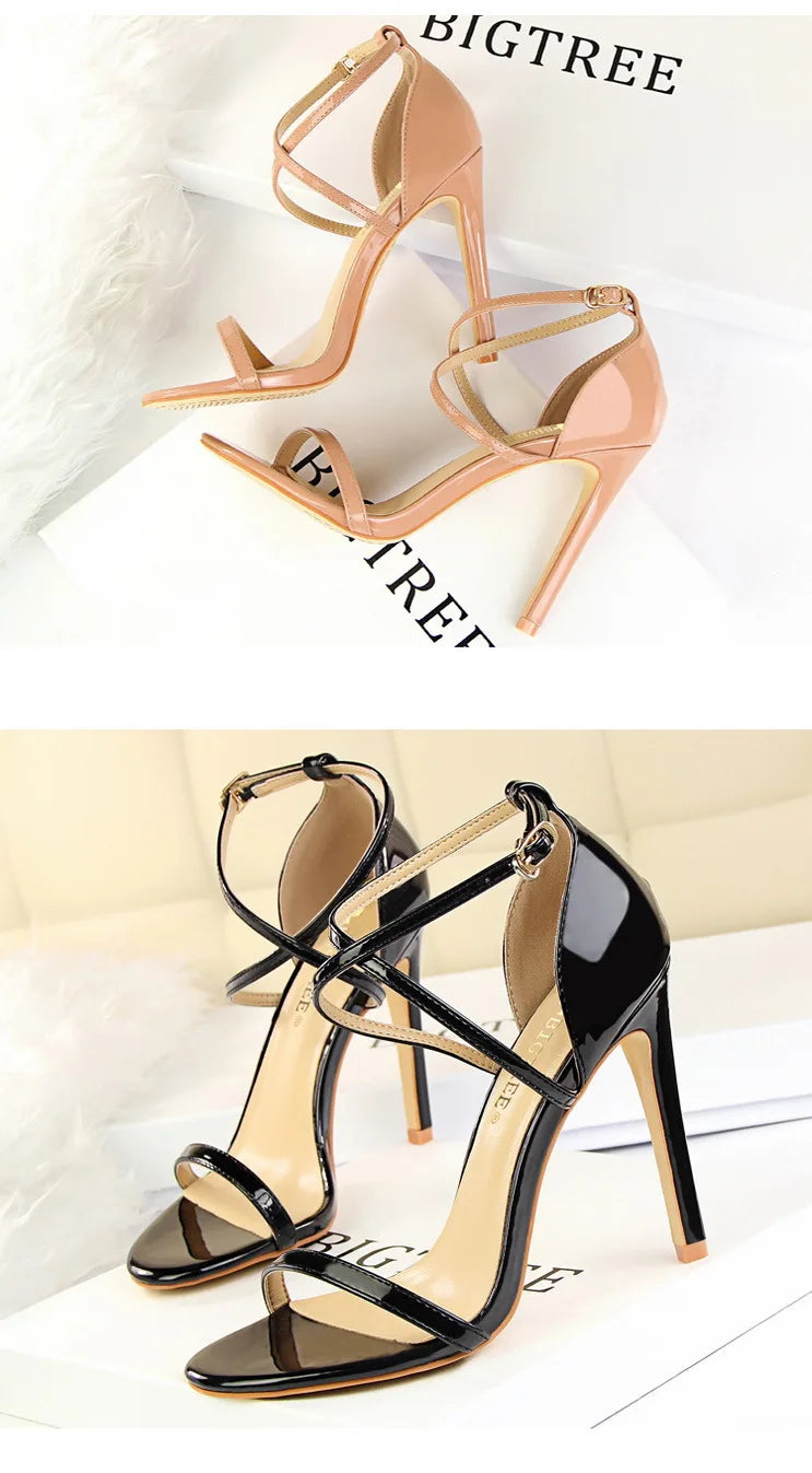 Women's Open Toe High Heels Patent Leather Heels Stiletto