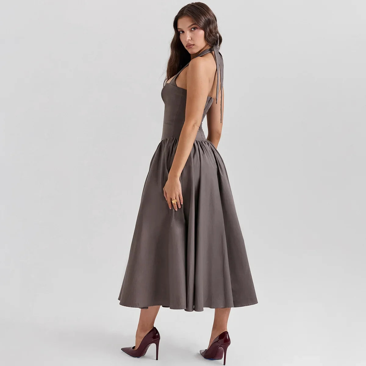 Women's Fit and Flare Halter  Bodycon Party Long Casual Dress