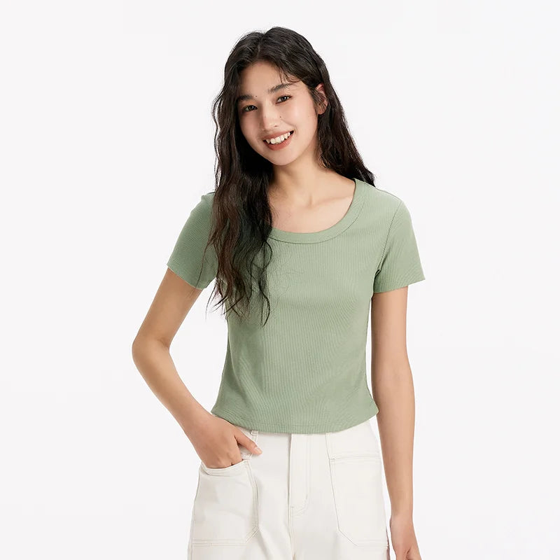 Cooling Fitted Short Sleeve Tee - Summer Round Neck Basic Top