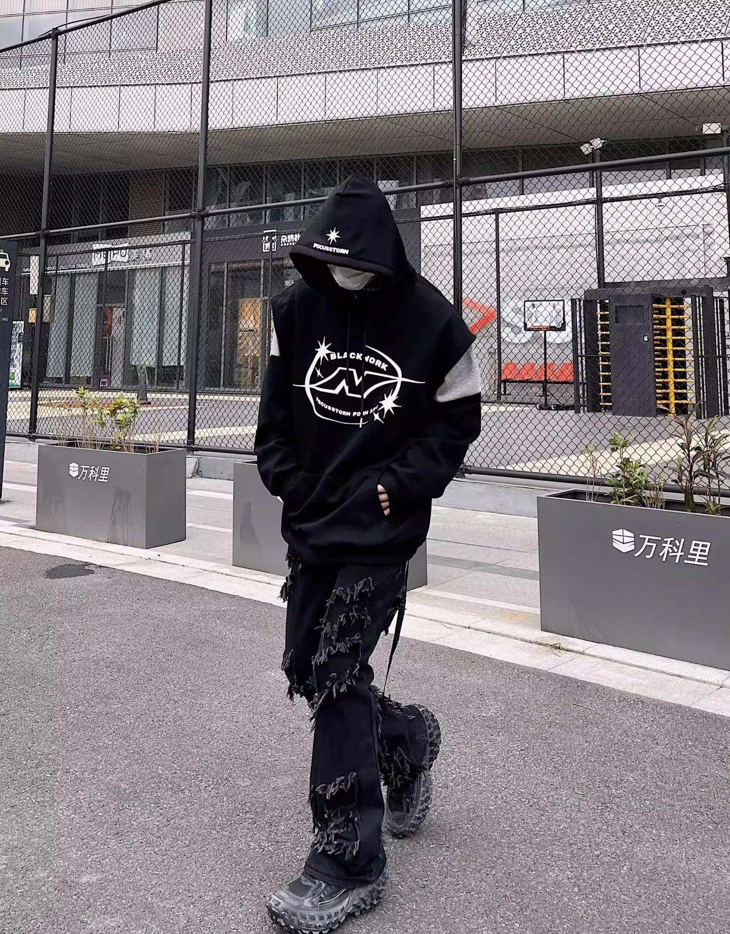 Men's Damage ripped Gothic flare pants skinny Jeans