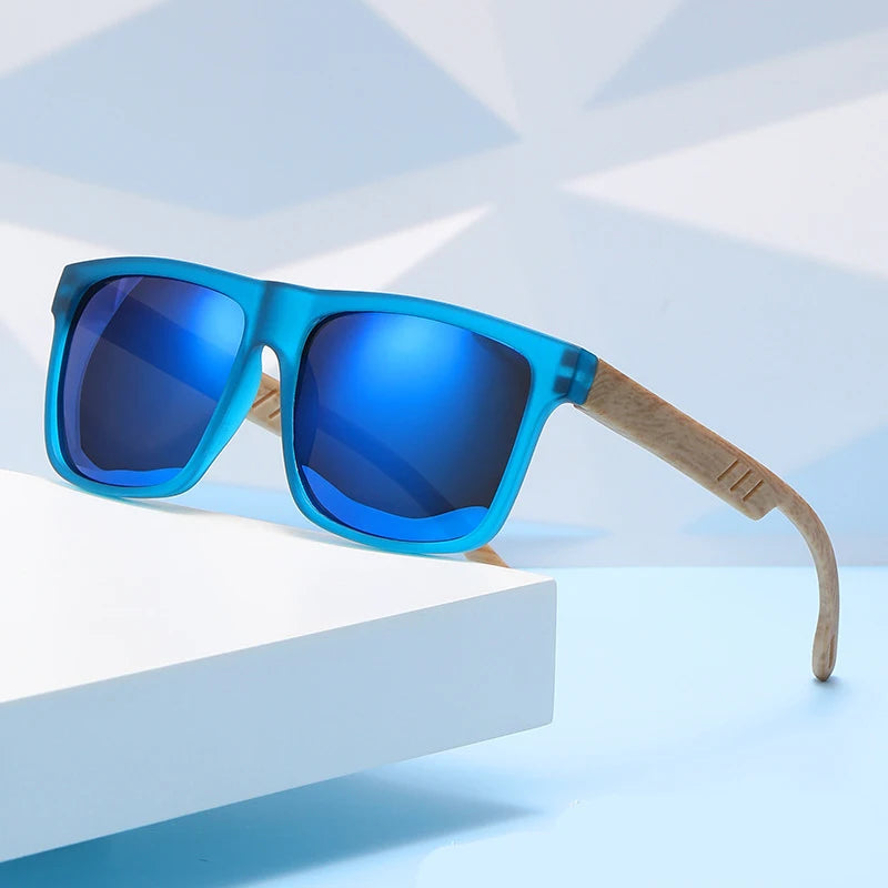 Unisex Square Sunglasses - Wood Effect UV400 Protection Driving Eyewear