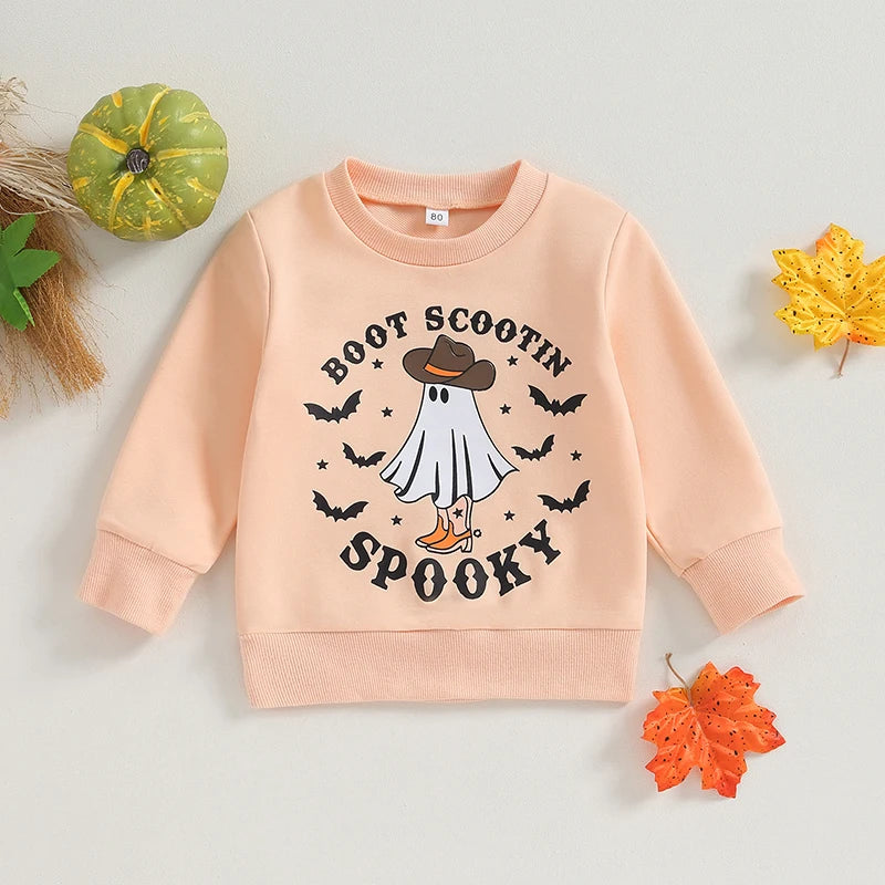 Baby Girl Halloween Sweatshirt - Long Sleeve Ghost Print Pullover (0-4Y)