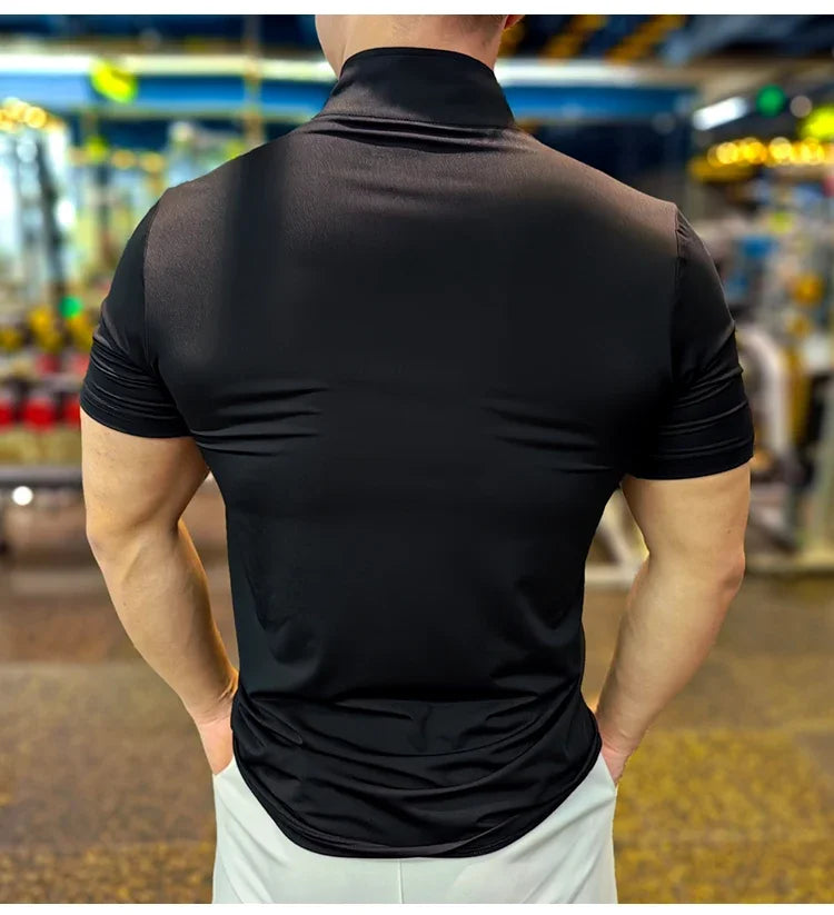 Men's Running Short Sleeve Fitness Muscle Fit Gym Jogging Sports Tennis Elastic Breathable T-Shirt