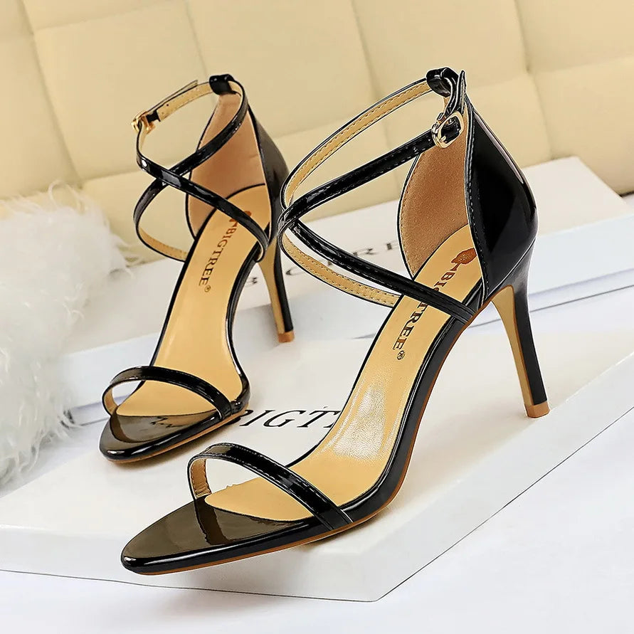 Women's Open Toe High Heels Patent Leather Heels Stiletto