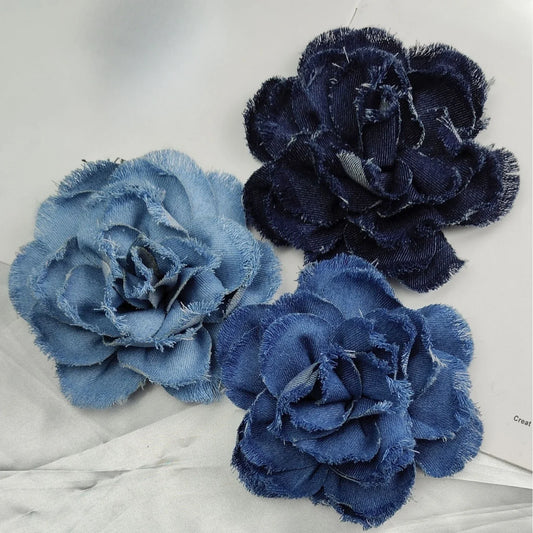 Handmade Denim Rose Flower Brooch - 15cm Fashion Corsage Lapel Pin
