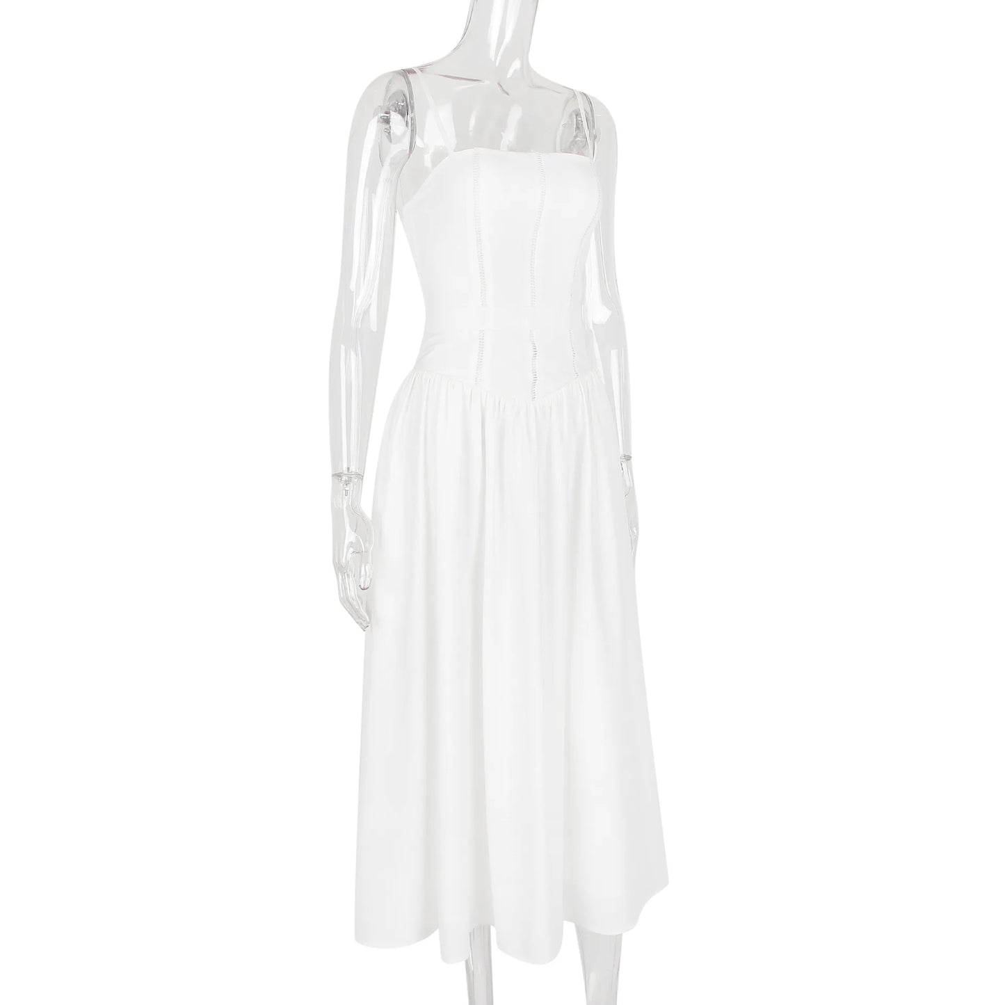 Women's Corset Detail Spaghetti Strap Knotted Long Summer Dress