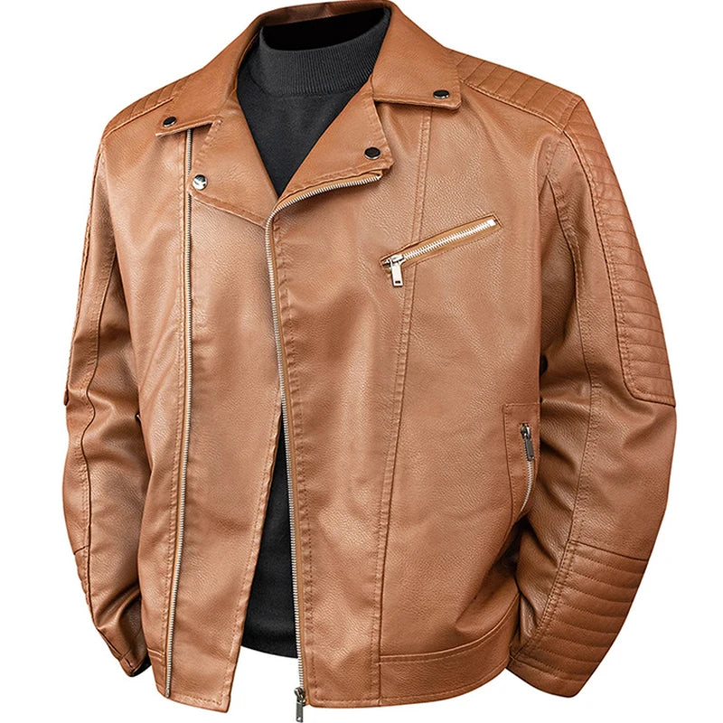 Men's Vintage PU Leather Moto Biker Jacket - Spring Autumn Casual Outerwear