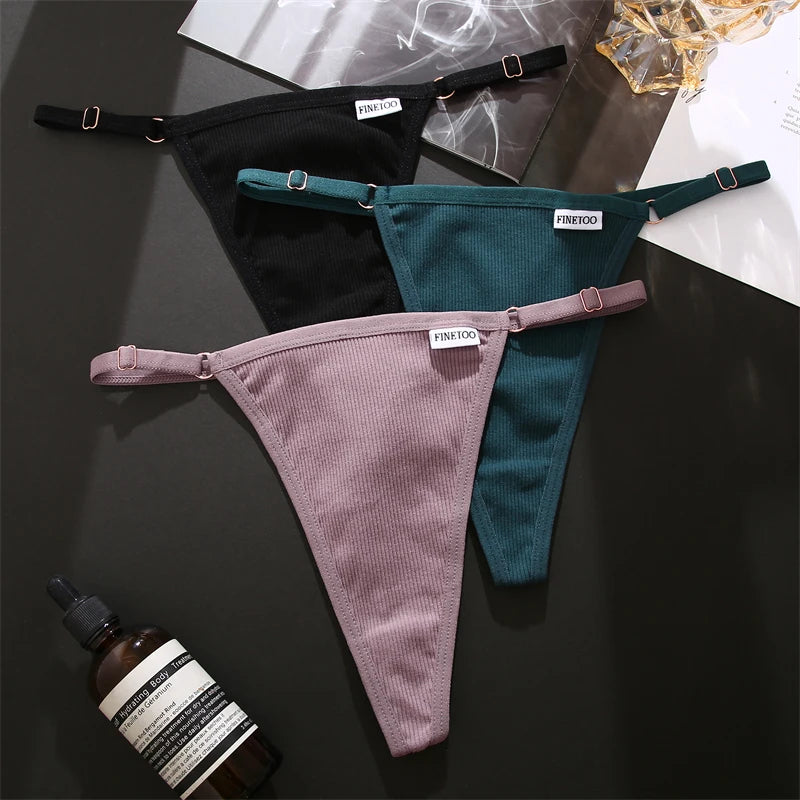 Women's 2PCS/SET Cotton Low Waist Panties Adjustable Waist Thongs Seamless G-String Underwear Lingerie