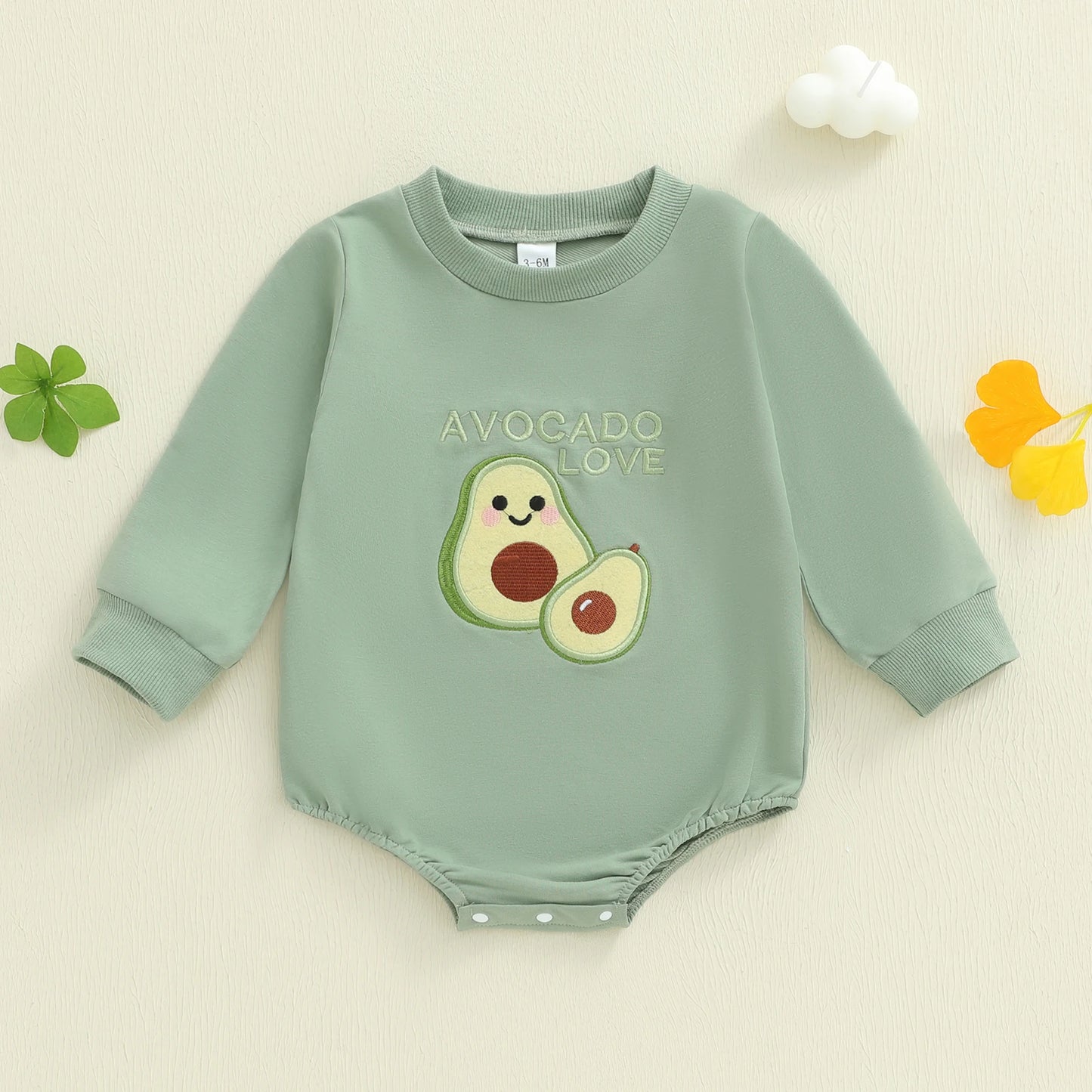 Baby Fall Winter Romper - Long Sleeve Crew Neck Embroidery Fruit Letters Bodysuit