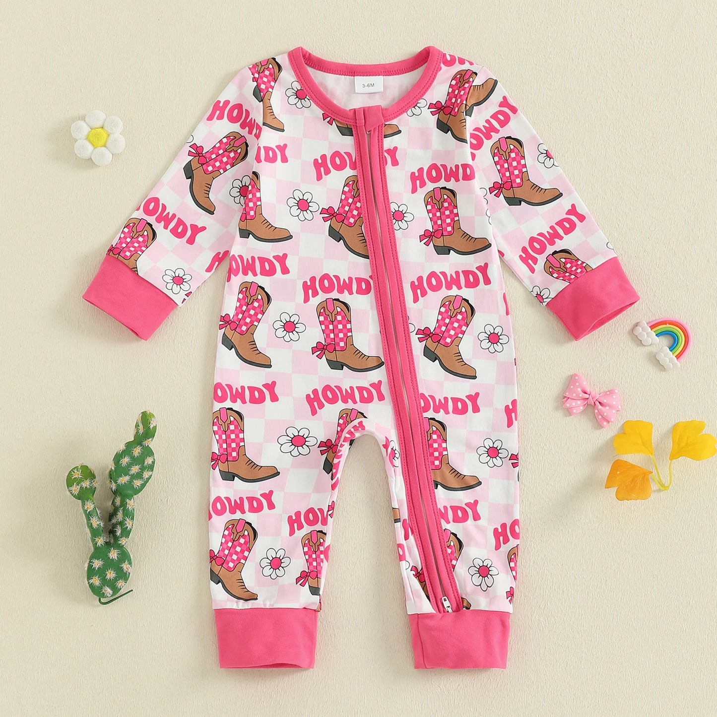 Western Baby Romper with Boot Print (0-18M)