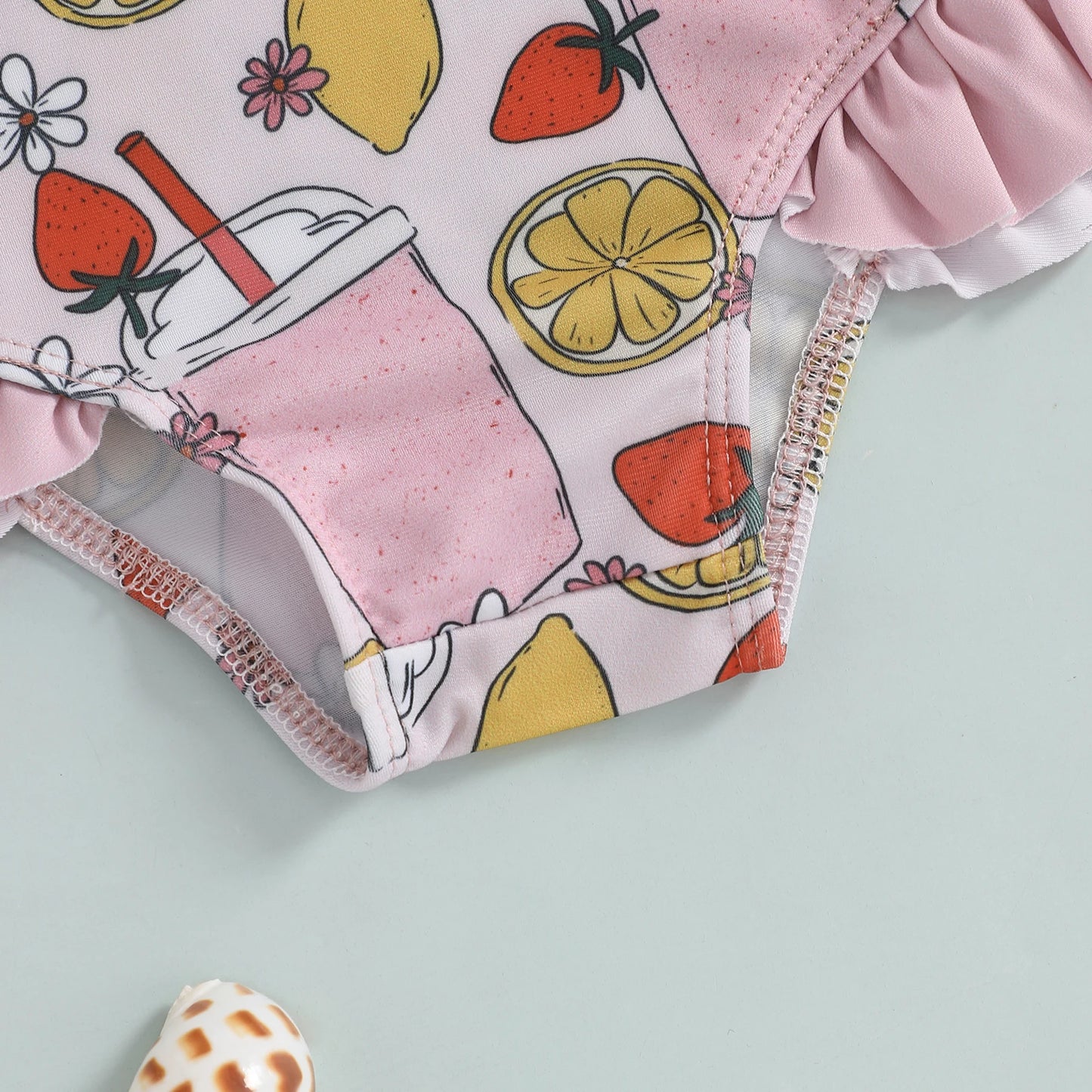 0-5Y Toddler Kids Girls Summer Swimsuits Cartoon Ice Cream Print Tie up Strap Ruffled Swimwear