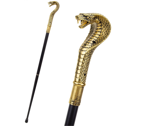 Luxury Snake Handle Walking Stick 93cm - Elegant Gold Black Decorative Cane