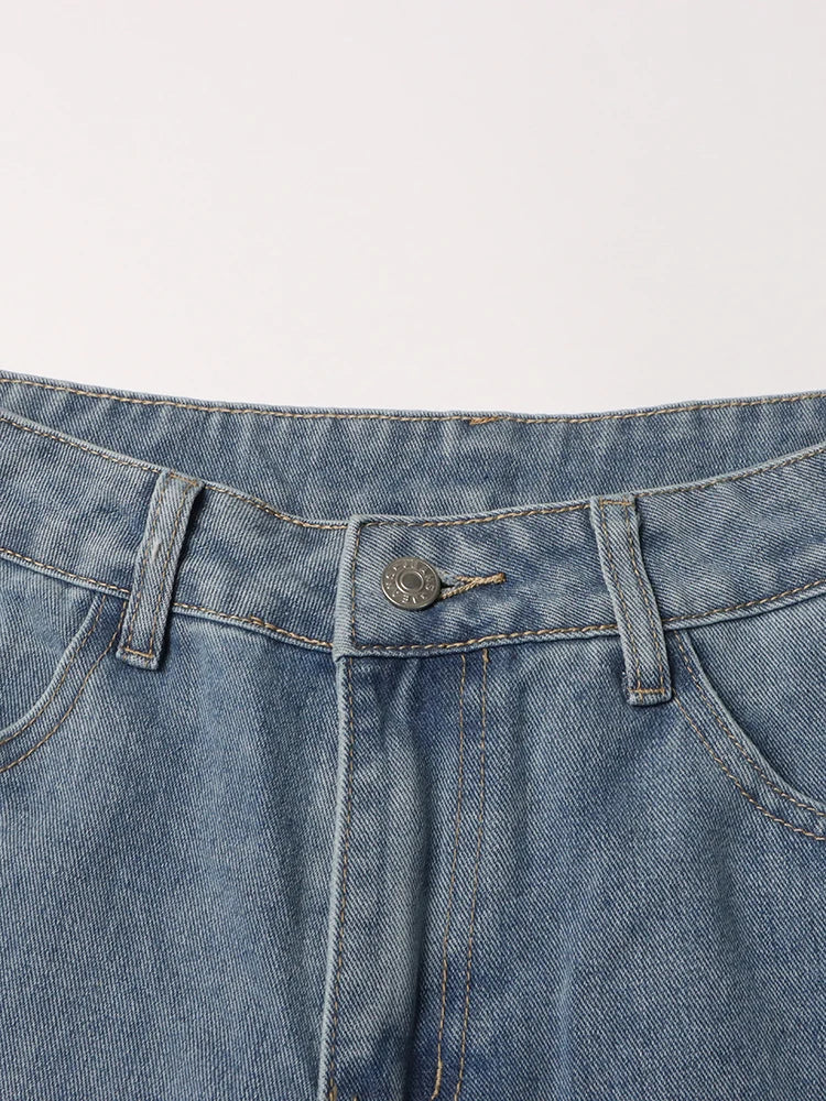 Women's Chic Spliced Zipper High Waist Patchwork Pockets Cut Out Casual Jeans