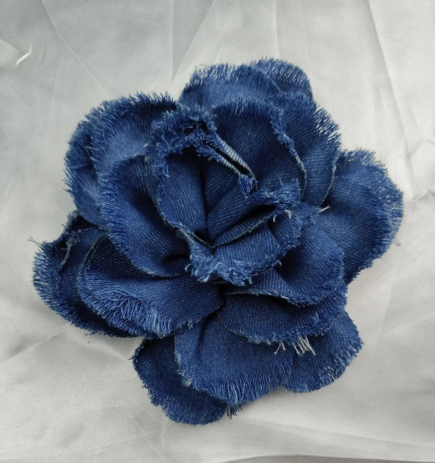 Handmade Denim Rose Flower Brooch - 15cm Fashion Corsage Lapel Pin