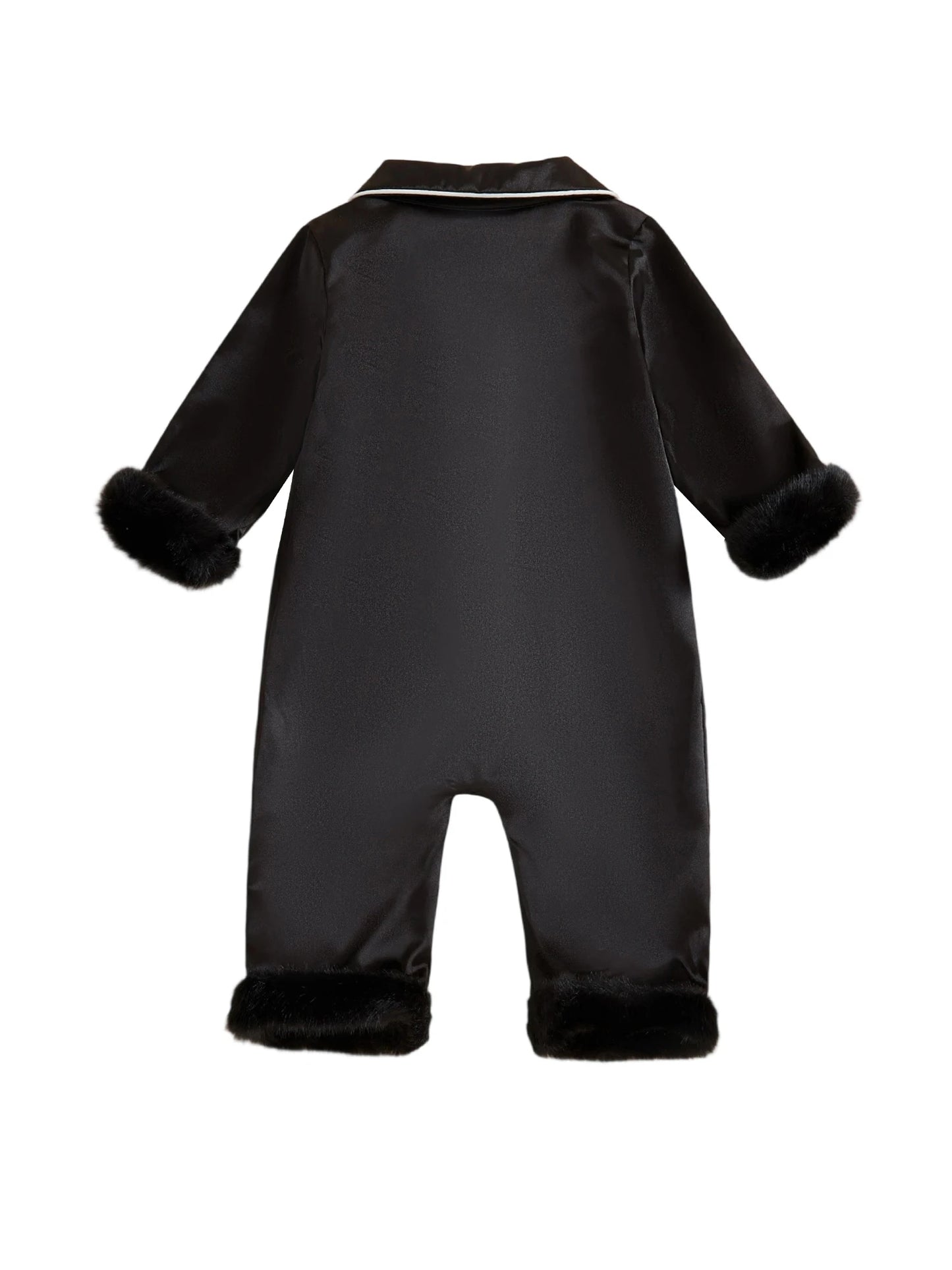 Baby Satin Pajama Romper - Fur Trim Button Down with Lapel