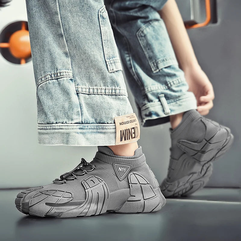 Men's Sports Mesh Running Sneakers Slip On Comfortable High Top Lace Up Sneakers