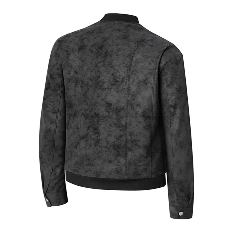 Men's Casual Leather Jacket - Stand Collar Moto Biker Outerwear