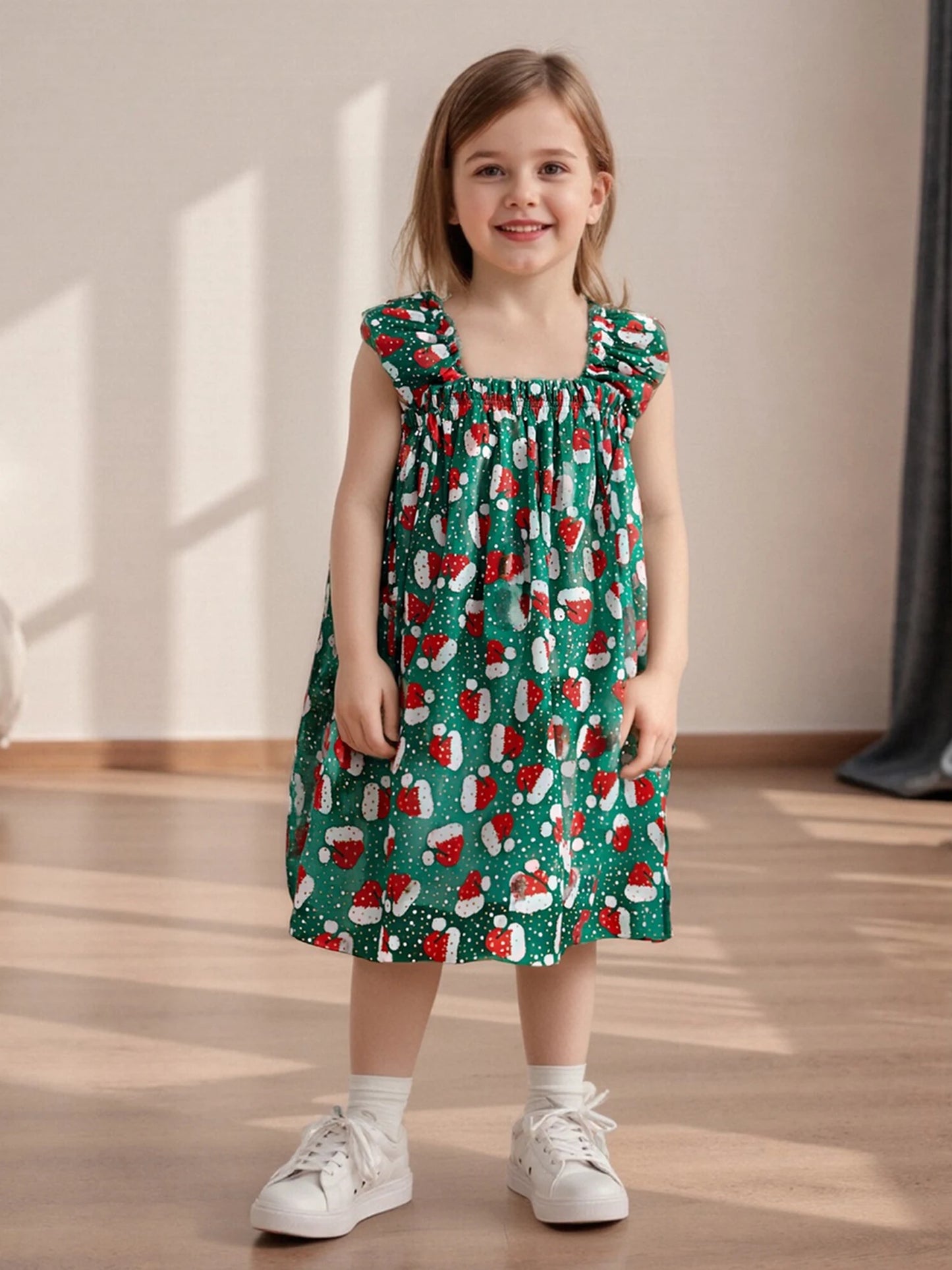 Toddler Girls' Christmas Tulle Dress - Santa Hat Print Sleeveless A-Line Party Dress