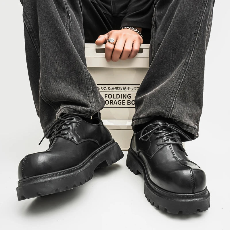 Men's Platform Derby Shoes - Genuine Leather Business Casual
