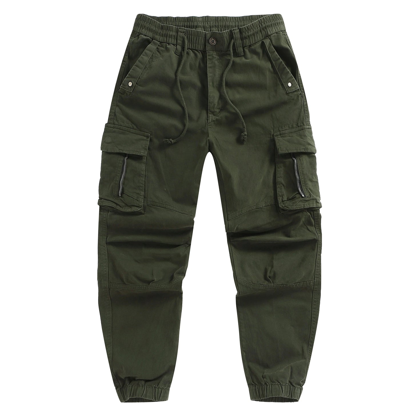 Men's Cotton Cargo Pants - Elastic Waist Multi-Pocket Joggers